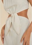 Linen Cutout Mini Dress Cream
