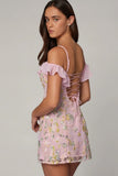 Embellished Lace Up A Line Mini Dress in Soft Pink