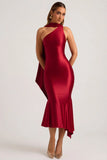 Asymmetric Scarf Detail Midaxi Dress in True Red