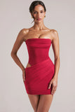 Bandeau Bodycon Mini Dress in Cherry Red