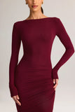 Modal Ruched Backless Maxi Dress in Wine