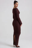 Ribbed Knit Foldover Maxi Skirt in Espresso