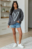 Heart Sketch Dark Grey Graphic Sweatshirt