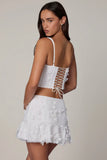 Embellished Mid Rise A Line Mini Skirt in White