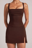 Square Neck Top in Chocolate Brown