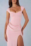 Modal Sweetheart Neck Cowl Waist Maxi Dress in Blush Pink
