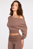 Modal Off Shoulder Long Sleeve Top in Mocha