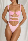 Cut Out Thong Swimsuit in Pink Multi