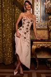 Embellished Soft Scoop Asymmetric Midaxi Dress in Gold