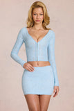 Lace Plunge Cardigan in Powder Blue