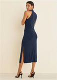 High Neck Midi Dress Navy
