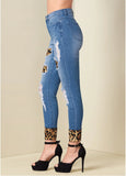 Leopard Cuffed Jeans Light Wash