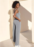 Relaxed V Neck Jumpsuit Heather Grey