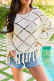 Fawna Taupe Fringe Crewneck Sweater