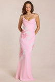 Chiffon Maxi Dress in Pink Floral Print