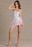 Embellished Tulle Corset Mini Dress in Silver Floral