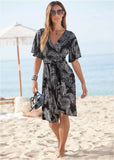 Print Midi Dress Black White