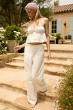 Wide Leg Cotton Poplin Trousers in White