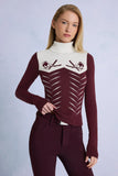 Knit Long Sleeve Fitted Top in Burgundy