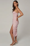Lace Up Corset Midaxi Dress with Split in Soft Pink
