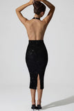 Embellished Cut Out Open Back Midaxi Dress in Black