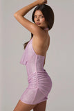 Embellished Cowl Neck Low Back Mini Dress in Pink