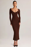 Modal Peekaboo Long Sleeve Midi Dress in Chocolate Brown