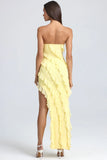 Bandeau Ruffle Trim Maxi Dress in Lemon Sherbet