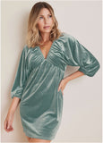 Stretch Velvet V Neck Mini Tourmaline