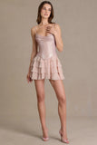 Embellished Corset Mini Dress in Blush Pearl