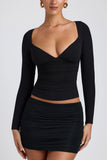 Modal Ruched Long Sleeve Top in Black
