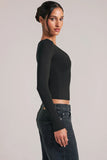 V Neck Long Sleeve Top in Black