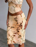 OONA BURN OUT FRINGE SKIRT TAN