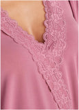 Faux Wrap Lace Trim Blouse Heather Rose