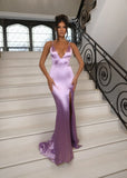 Touch of Glamour Satin Gown with Side Slit Lilac