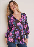 Balloon Sleeve Wrap Front Top Electric Bouquet