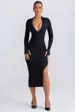 Modal Plunge V Neck Midaxi Dress in Black