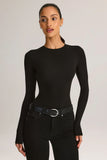 Modal Round Neck Long Sleeve Bodysuit in Black