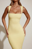 Square Neck Midi Dress in Pastel Yellow