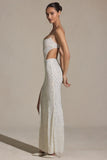 Embellished Cut Out Fishtail Maxi Dress in White