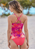 Ruched Side Halter Tankini Top Tie Dye Blast