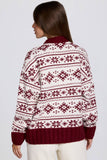 Jacquard Knit Oversized Jumper in Crimson Red