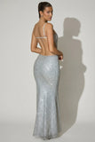 Embellished Cut Out Gown in Silver