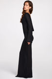 Sheer Jersey Long Sleeve Backless Maxi Dress in Black