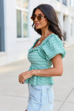 Amie Teal Plaid Ruffle Trim Babydoll Top