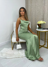 Tiana Satin Split Gown Mint