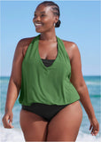 Cowl Neck Twofer One Piece Everglades Green Black