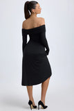 Modal Off Shoulder Ruched Midaxi Dress in Black