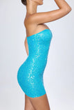 Embellished Bandeau Mini Dress in Turquoise