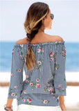 Floral 3 4 Sleeve Top Blue Multi